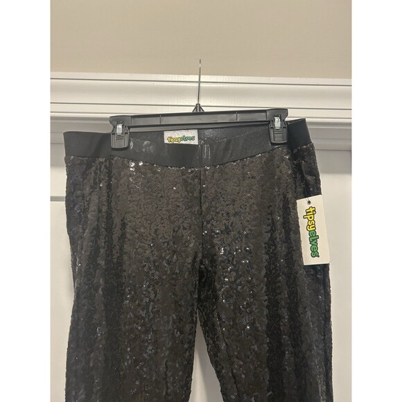 Tipsy Elves Black Sequin Pants Leggings NWT Size XL Stretch Holiday Party Club - Picture 2 of 5